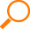 A minimalist orange outline of a magnifying glass angled to the right on a white background.