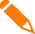 A simple orange silhouette of a pencil positioned diagonally pointing down toward the right.